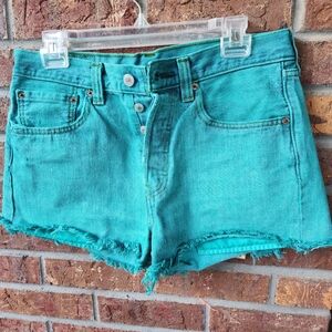 Levis 501 teal denim cutoffs